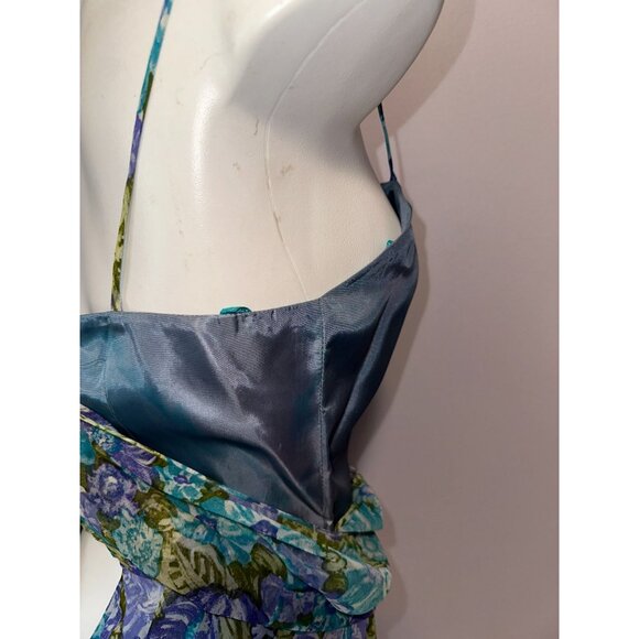 Vtg 60s R&K Blue Purple Floral Chiffon Overlay Sheath Dress Belted Size Small - Picture 5 of 8
